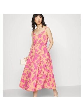 Gap Floral Beachy Cami Aline Gauzy Cotton Pink Summer Maxi Dress Floral Dress L